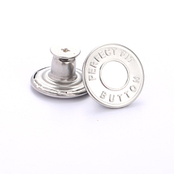 Platinum Alloy Button Pins for Jeans, Nautical Buttons, Garment Accessories, Round with Word, Platinum, 17mm