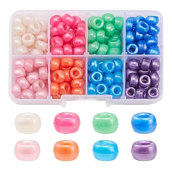 Mixed Color 184Pcs 8 Colors Plastic Pearlized Beads, Barrel, Mixed Color, 9x6mm, Hole: 3.8mm, 23pcs/color