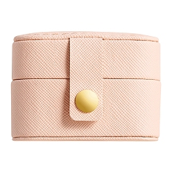 Pink Caja organizadora de anillos de cuero mini pu ovalada con ranura 4 y botón a presión, joyero de viaje portátil para anillos, rosa, 6.5x3.9x4.7 cm