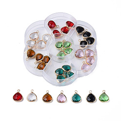 Mixed Color K9 Glass Pendants, with Light Gold Plated Brass Findings, Fan, Faceted, Mixed Color, 16.5x13x5.5mm, Hole: 2mm