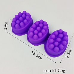 Azul Violeta Moldes de silicona para jabón en barra de masaje diy, 3 cavidades, para hacer jabón, Violeta Azul, 185x85x39 mm