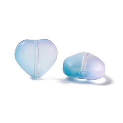Deep Sky Blue Electroplate Frosted Glass Bead, Heart, Deep Sky Blue, 10x10x5mm, Hole: 1mm