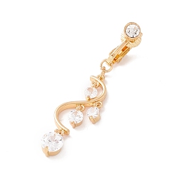 Oro Anillo de ombligo con dije de zirconia cúbica con forma de onda, clip en el anillo del ombligo, joyas no perforantes para mujer, dorado, 52 mm