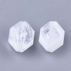 Clear Acrylic Beads, Imitation Gemstone, Faceted, Oval, Clear & White, 18.5x13.5x11mm, Hole: 1.8mm, about 307pcs/500g