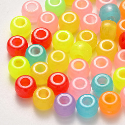 Color mezclado Cuentas de plástico, cuentas luminosas, Rondana plana, color mezclado, 9x6 mm, agujero: 3.5 mm, sobre 1900 unidades / 500 g.