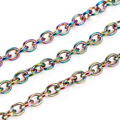 Rainbow Color Ion Plating(IP) 304 Stainless Steel Cable Chains, Soldered, with Spool, Oval, Rainbow Color, 3x2x0.6mm, about 32.8 Feet(10m)/roll