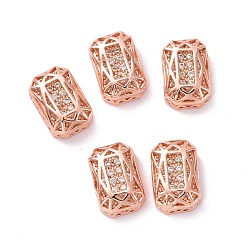 Honeydew Eco-friendly Brass Micro Pave Cubic Zirconia Multi-strand Links, Rack Plating, Cadmium Free & Lead Free, Rectangle Octagon, Rose Gold, Honeydew, 12x8x5mm, Hole: 1.2mm