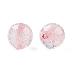Pink Transparent Resin Beads, with Shell, Round, Pink, 12x11.5mm, Hole: 1.5~3mm