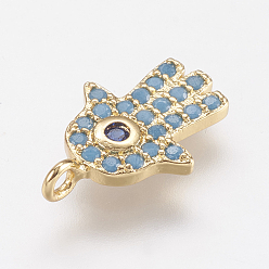 Real 18K Gold Plated Brass Micro Pave Cubic Zirconia Charms, Hamsa Hand/Hand of Fatima/Hand of Miriam, Real 18K Gold Plated, 14x9.5x1.5mm, Hole: 1mm