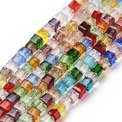 Colorido Abaloiros de vidrio transparentes, facetados, plaza, colorido, 2~2.5x2~2.5x2~2.5 mm, agujero: 0.8 mm, sobre 180 unidades / cadena, 16.93'' (43 cm)