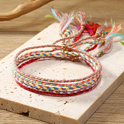 Jaune 5 pcs 5 couleurs ensemble de bracelets en cordon tressé en coton, bracelets empilables tribaux ethniques bohème réglables pour femmes, jaune, diamètre intérieur: 2-1/8~2-3/4 pouce (5.3~7 cm), 1 pc / couleur