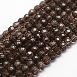 Smoky Quartz Natural Smoky Quartz Beads Strands, Faceted, Round, 4mm, Hole: 1mm, about 90pcs/strand, 14.9 inch~15.1 inch