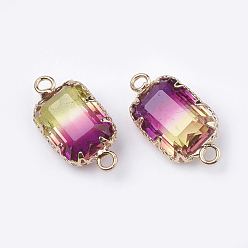 Purple K9 Glass Links connectors, Imitation Tourmaline, with Golden Tone Brass Findings, Faceted, Rectangle, Purple, 22x10.5~1x6~6.5mm, Hole: 2mm