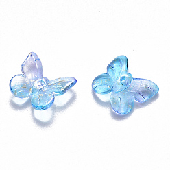 Dodger Blue Two Tone Transparent Spray Painted Glass Charms, with Glitter Powder, Butterfly, Dodger Blue, 9.5x11x3mm, Hole: 0.8mm