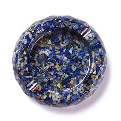 Lapis Lazuli Resin with Natural Lapis Lazuli Chip Stones Ashtray, Home OFFice Tabletop Decoration, Flat Round, 98x24mm, Inner Diameter: 67mm