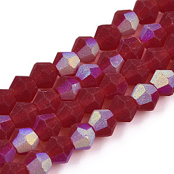 Dark Red Imitate Austrian Crystal Bicone Frosted Glass Beads Strands, Grade AA, Faceted, Dark Red, 2x2.5mm, Hole: 0.7mm, about 162~185pcs/strand, 12.76~14.61(32.4cm~37.1)