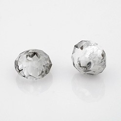 Argent Perles de verre à facettes, perles de rondelle avec grand trou , argenterie, 14x8mm, Trou: 6mm