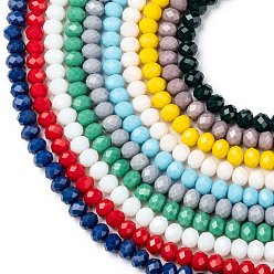 Mixed Color Opaque Solid Color Glass Beads Strands, Faceted, Rondelle, Mixed Color, 4x3mm, Hole: 0.4mm, 145pcs/strand, 18.9 inch(48cm), 10 colors, 1strand/color