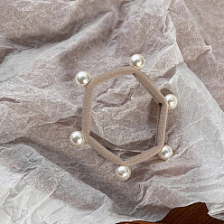 Bronze Accessoires de cheveux élastiques en tissu hexagonal, Élastiques à cheveux en perles d'imitation en plastique, pour les filles ou les femmes, tan, 50mm