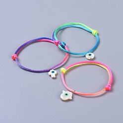 Colorful Adjustable Nylon Cord Bracelet Sets, with Freshwater Shell Beads, Hamsa Hand & Evil Eye & Cross, Colorful, 1-3/4 inch~3-3/8 inch(4.5~8.5cm), 3pcs/set