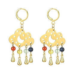 Golden Brass Cloud Chandelier Earrings, Natural Mixed Gemstone Tassel Earrings, Golden, 51.5x24.5mm