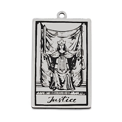 Stainless Steel Color 201 Stainless Steel Pendants, Laser Engraved Pattern, Tarot Card Pendants, Justice XI, 40x24x1mm, Hole: 2mm