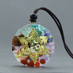 Flor Chip de piedras preciosas mixtas naturales y sintéticas de chakra con collar con colgante de resina, flor, 14.57 pulgada (37 cm)