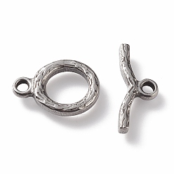 Stainless Steel Color 304 Stainless Steel Toggle Clasps, Textured, Ring, Stainless Steel Color, Ring: 16x12x2mm, Hole: 2mm, Bar: 18x6x2mm, Hole: 2mm