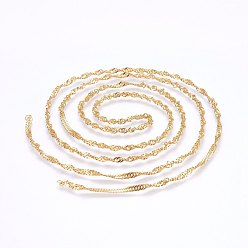 Golden 304 Stainless Steel Singapore Chains, Water Wave Chains, Soldered, Golden, 3x0.4mm