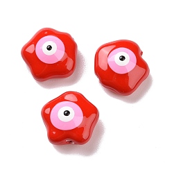 Rouge Perles d'émail, avec abs en plastique imitation perle à l'intérieur, étoile avec un mauvais œil, rouge, 12x12x6mm, Trou: 0.8mm