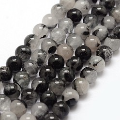 Quartz Rutilated Noir quartz rutile brins de perles naturelles, ronde, 8mm, Trou: 1mm, Environ 50 pcs/chapelet, 15.7 pouce