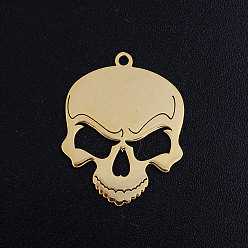 Golden 201 Stainless Steel Pendants, For Halloween, Skull, Golden, 24x19x1mm, Hole: 1.5mm