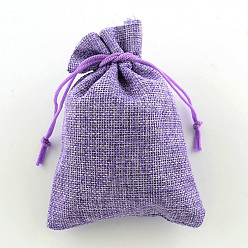Lilac Polyester Imitation Burlap Packing Pouches Drawstring Bags, Lilac, 13.5x9.5cm