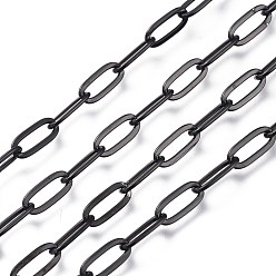 Electrophoresis Black 304 Stainless Steel Cable Chains, Paperclip Chains, Drawn Elongated Cable Chains, Soldered, with Spool, Electrophoresis Black, 9.7x4.2x0.9~1mm, about 32.8 Feet(10m)/roll