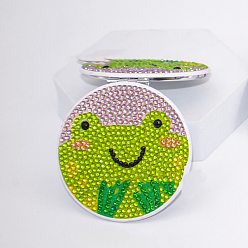 Frog DIY Round Mini Makeup Compact Mirror Diamond Painting Kits, Foldable Two Sides Vanity Mirrors Craft, Frog Pattern, 80mm, Mirror: 78mm in diameter