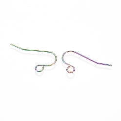 Rainbow Color Crochets de boucle d'oreille en acier inoxydable à placage ionique (ip), avec boucle horizontale, couleur arc en ciel, 23x13mm, Trou: 2.5mm