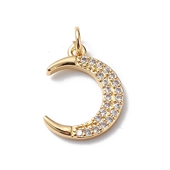Real 18K Gold Plated Rack Plating Brass Micro Pave Cubic Zirconia Pendants, Long-Lasting Plated, Cadmium Free & Lead Free, Crescent Moon Charm, With Jump Ring, Real 18K Gold Plated, 16x12.5x2mm, Hole: 3mm