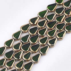 Dark Green Electroplate Glass Beads Strands, Edge Plated, Melon Seeds, Dark Green, 11x8x4.5mm, Hole: 1mm, about 30pcs/strand, 12.7 inch