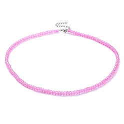 Hot Pink Glass Beaded Necklaces, with Stainless Steel Lobster Claw Clasps & Curb Chains Extender, Hot Pink, 18.18 inch(46.2cm)