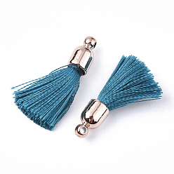 Steel Blue Polyester Tassel Pendant Decorations, with CCB Plastic Findings, Light Gold, Steel Blue, 25~30x6mm, Hole: 1.5mm