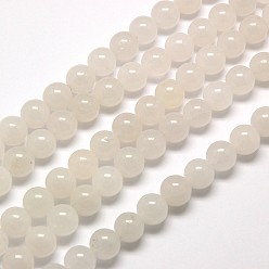 Blanc Malaisie naturel brins jade perles, teint, perles rondes, blanc, 6mm, Trou: 1mm, Environ 64 pcs/chapelet, 15 pouce