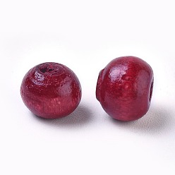 Dark Red Dyed Natural Wood Beads, Round, Lead Free, Dark Red, 8x7mm, Hole: 3mm, about 6000pcs/1000g