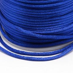 Blue Polyester Cord, Satin Rattail Cord, for Beading Jewelry Making, Chinese Knotting, Blue, 2mm, about 100yards/roll