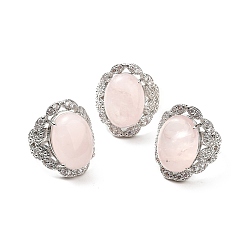 Cuarzo Rosa Anillos ajustables de cuarzo rosa natural, anillos ovalados de latón en tono platino para mujer, sin plomo y cadmio, tamaño de EE. UU. 7 3/4 (17.9 mm), 3.5~5 mm