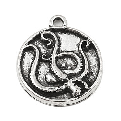 Octopus DIY Alloy Pendants, Flat Round with Ocean Series, Octopus, 20x17x2.5mm, Hole: 1.8mm