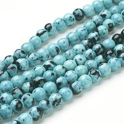Sky Blue Synthetic Ocean White Jade Bead Strands, Dyed, Round, Sky Blue, 10mm, Hole: 1mm, about 38pcs/strand, 15.7 inch(400mm)