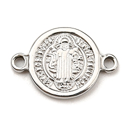 Stainless Steel Color Religion 304 Stainless Steel Connector Charms, Flat Round with God & Holy Writ Links, Stainless Steel Color, 10x15x1.5mm, Hole: 1.4mm