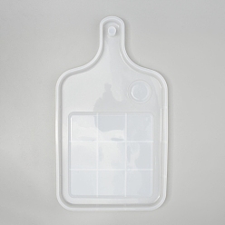 Blanc Rectangle avec poignée motif moules en silicone pour assiette plate, moules de plateau de coulée de résine, pour la résine UV, fabrication artisanale de résine époxy, blanc, 335x195x16mm, Trou: 13mm, diamètre intérieur: 320x180 mm