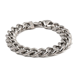 Stainless Steel Color 304 Stainless Steel Cuban Link Chain Bracelet, Stainless Steel Color, 8-3/4 inch(22.3cm)