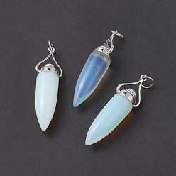 Opalite Opalite Pointed Big Pendants, with Jump Ring, Bullet Charms with Platinum Plated Brass Findings, 51~52x11.7~12.3mm, Hole: 6mm
